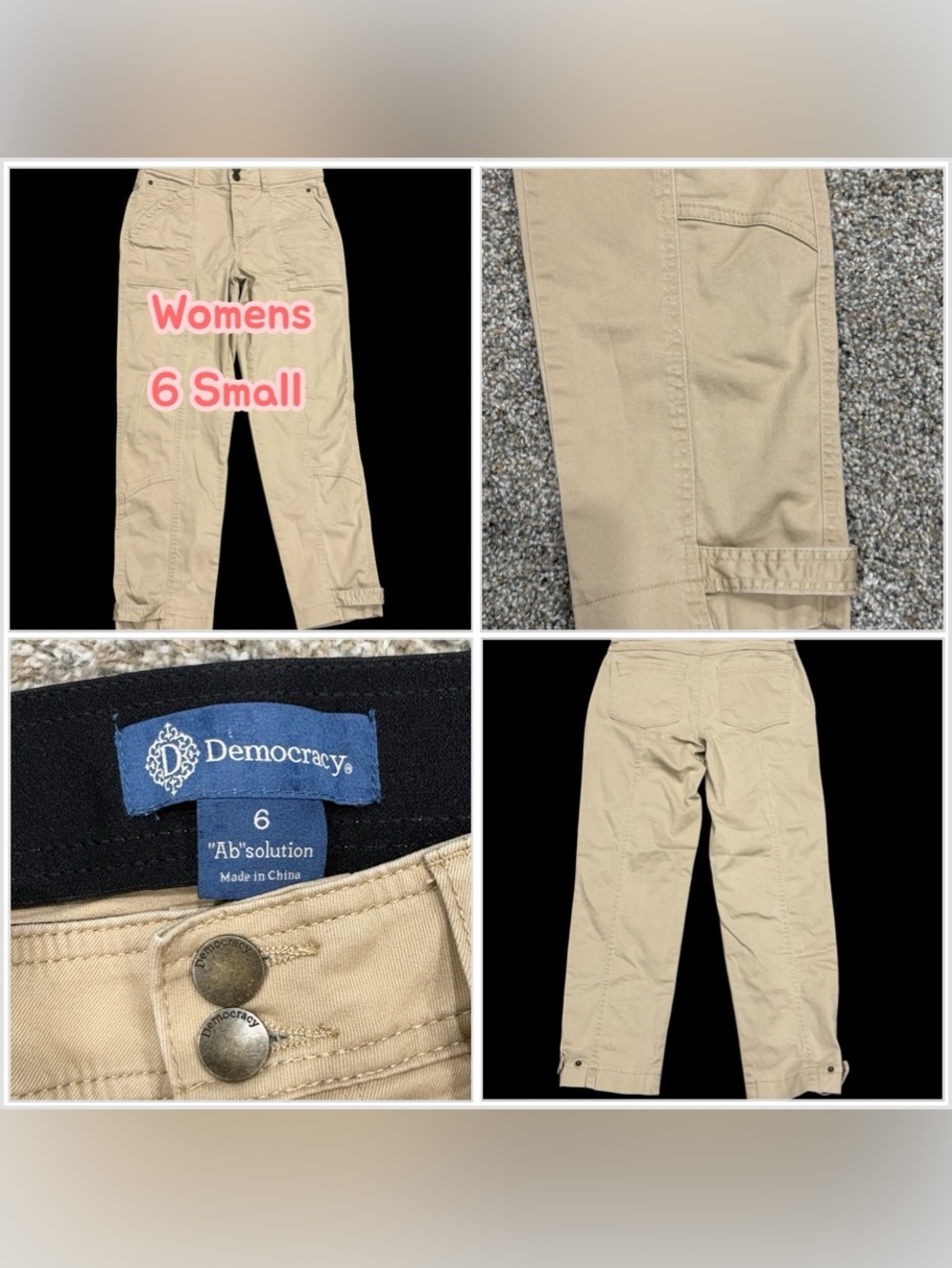 Women's Democracy Ab Solution 6 Small Pants Khaki Straight Ankle Stretch